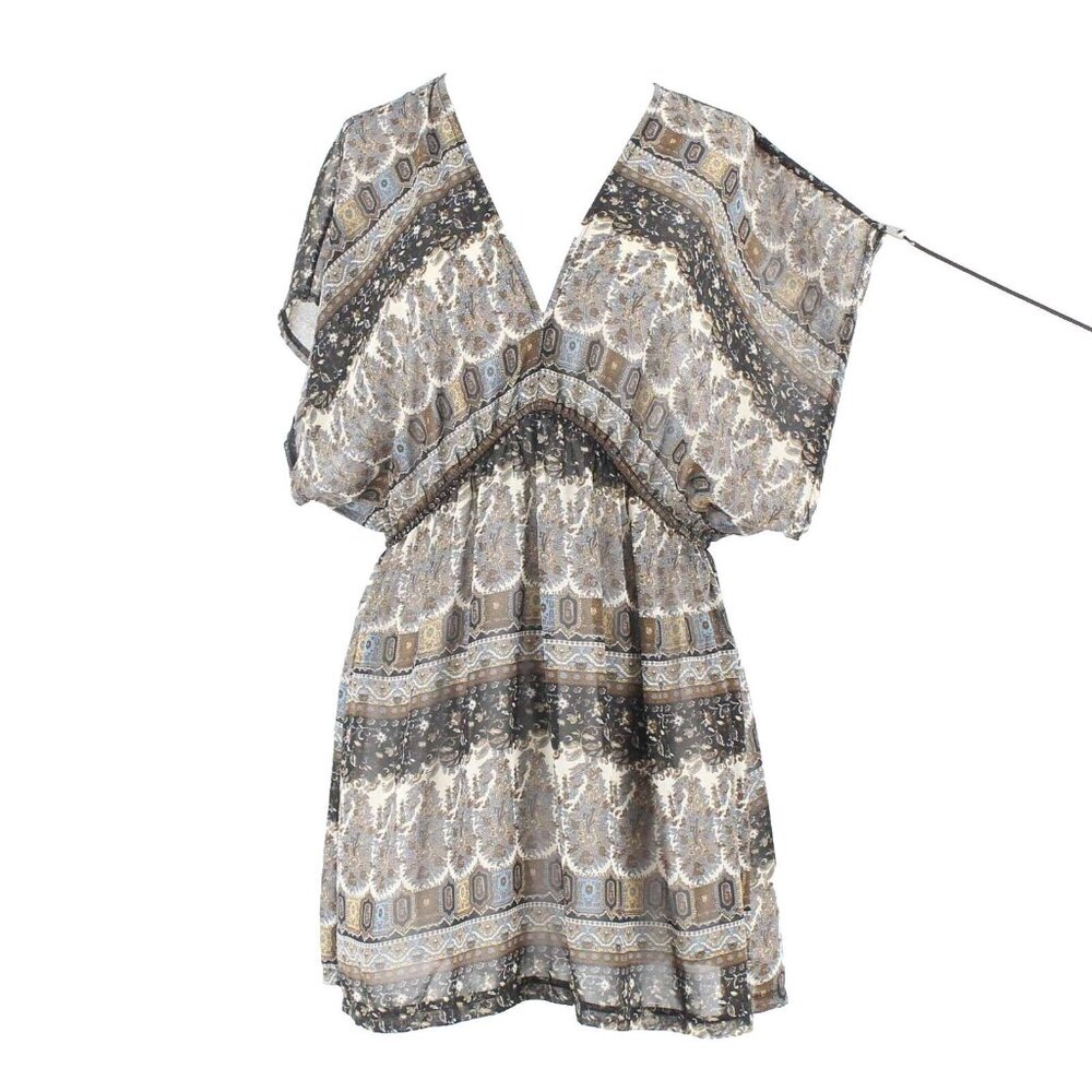 Logix Sz M Taupe Multi Sheer Elastic Waist Kimono Sleeve 100% Polyester Top